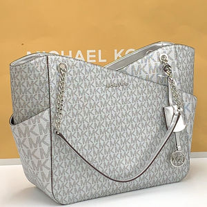 MICHAEL KORS JET SET LARGE X CHAIN SHOULDER TOTE SILVER SIGNATURE COLOR